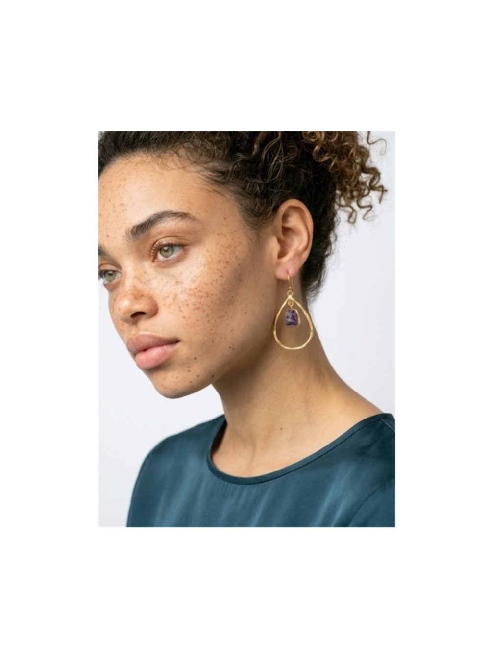 Handcrafted Gold Teardrop Earrings with Amethyst Stone - Women Jewelry